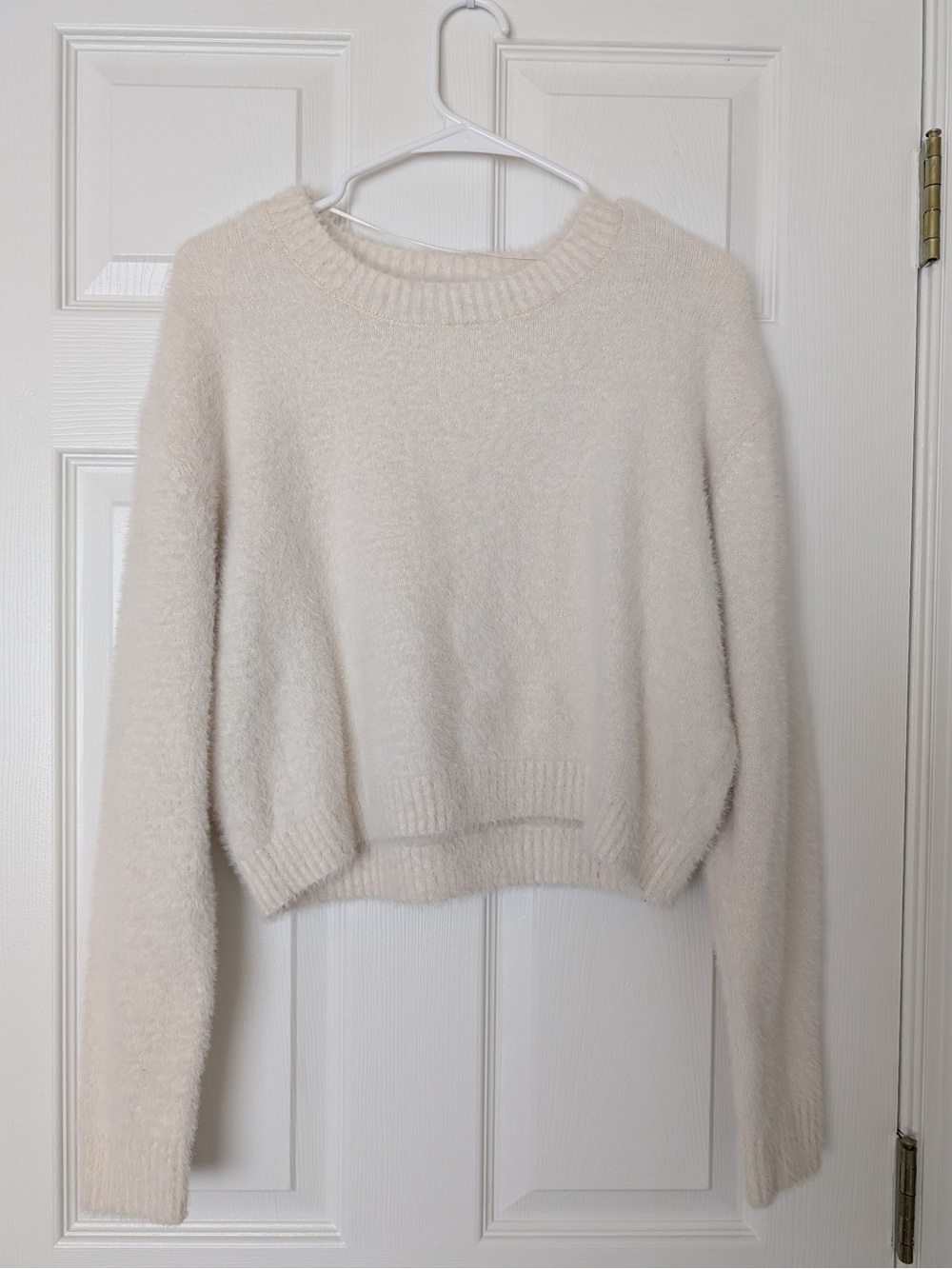 Kendall & Kylie Cream Fuzzy Scoopneck Sweater